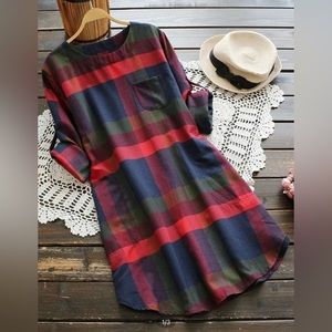 Knee Length Plaid Dress with Pockets